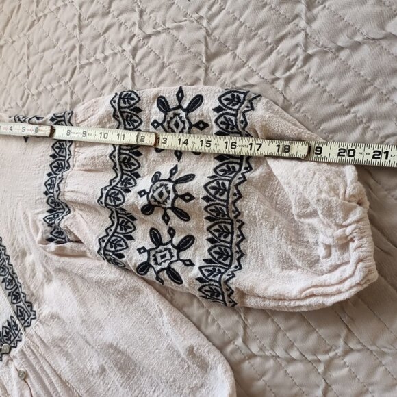 100% Cotton Peasant Blouse with Embroidery and Dramatic Bell Sleeves - Picture 6 of 9